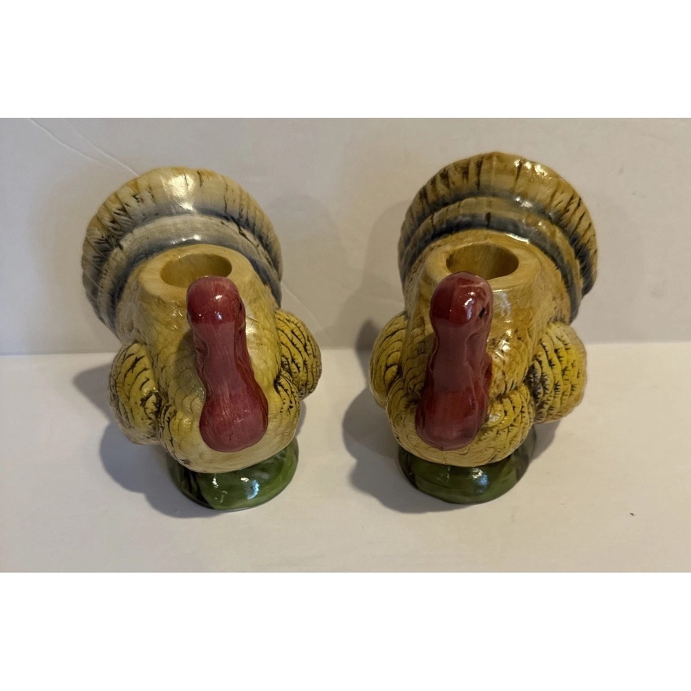 Vintage Turkey Candleholders, 4"H
